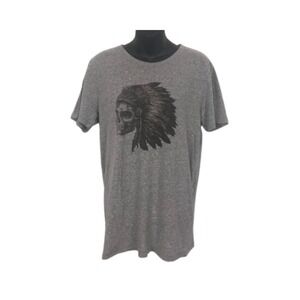 Lucky Brand Skull Chief Headdress Graphic T-Shirt Gray Casual Tee Top Size M